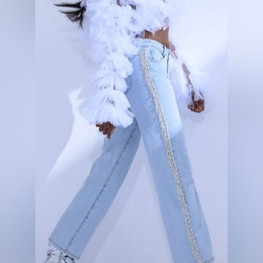 AKIRA CRYSTAL FRINGED JEANS